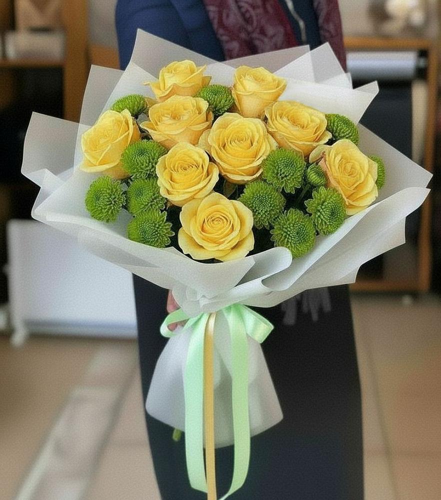 Букет цветов из: Хризантемы и Розы в Новое Грешино