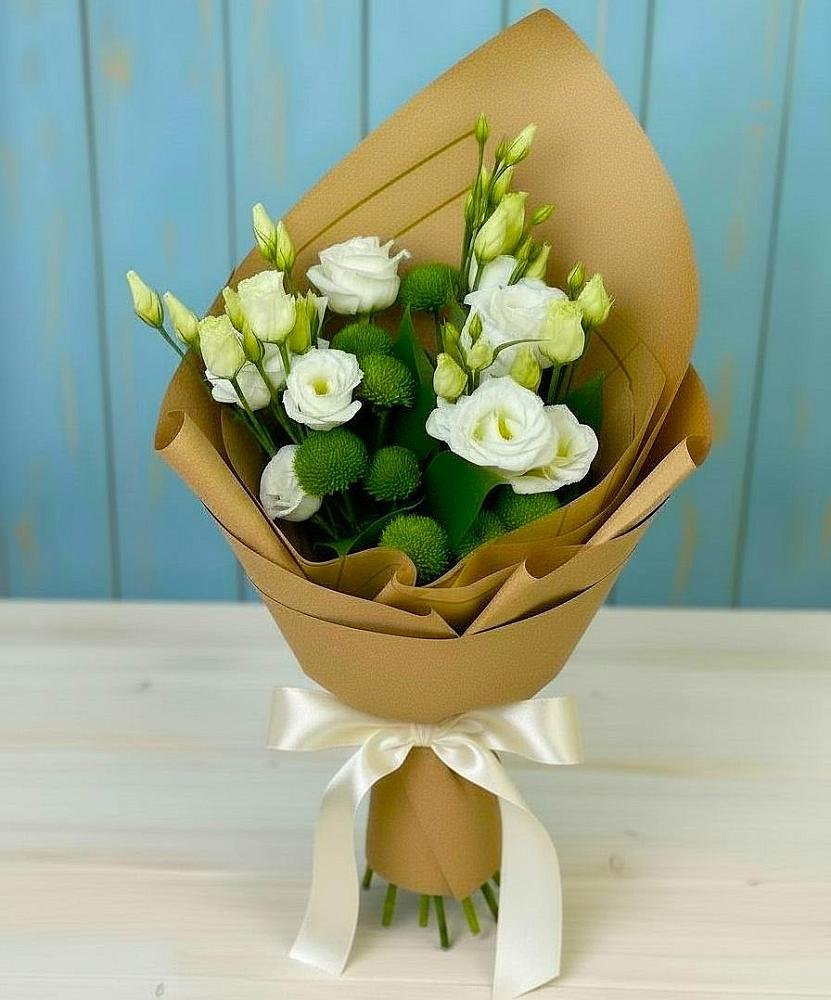 Букет цветов из: Хризантемы и Лизиантусы в Новое Грешино