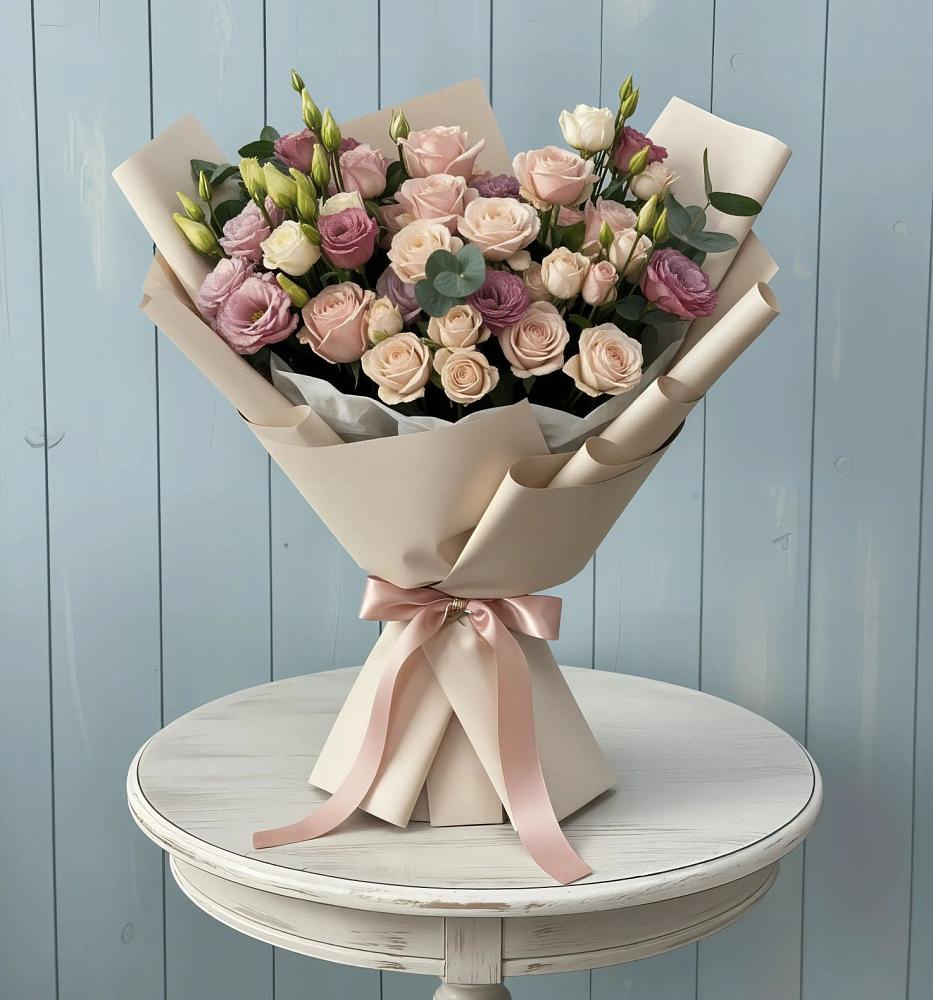 Букет цветов из: Розы и Лизиантусы в Новое Грешино