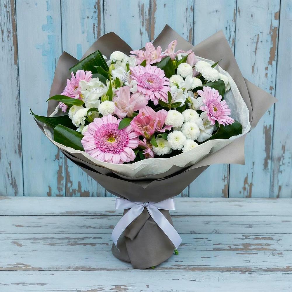 Букет цветов из: Герберы, Альстромерии и Хризантемы в Новое Грешино
