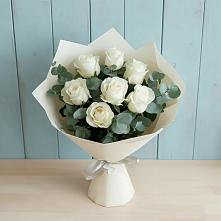 Букет Белые розы в Эвкалипте в Новое Грешино