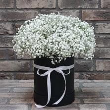 Цветочная композиция из Гипсофила в шляпной коробке в Новое Грешино
